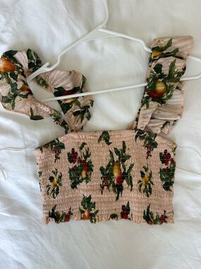 Significant Other Floral Smocked Ruffle Strap Crop Top - Pink